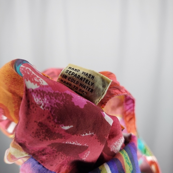 Protest Silk Top Sleeveless Multicolor Button Collar Abstract Floral Medium 90s - Picture 5 of 6